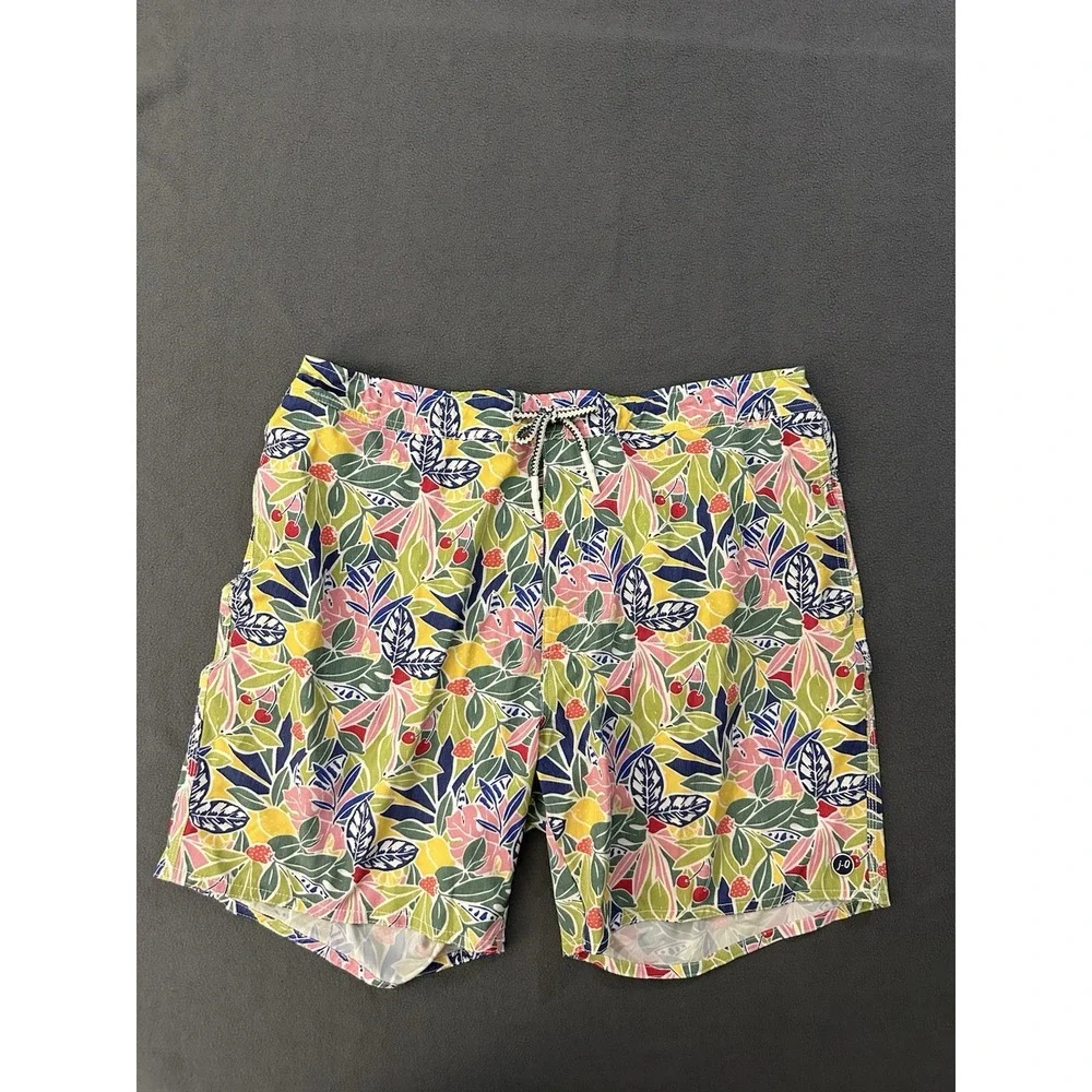 Johnnie O Swim Trunks Men Size XL Floral Colorful Drawstrings Casual Summer